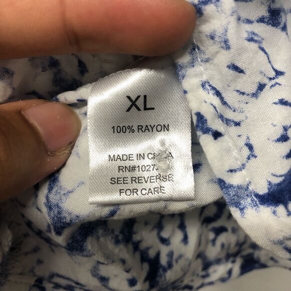 Grand & Greene Blue White Geometric Button-Up Blouse, Size XL - Picture 6 of 7